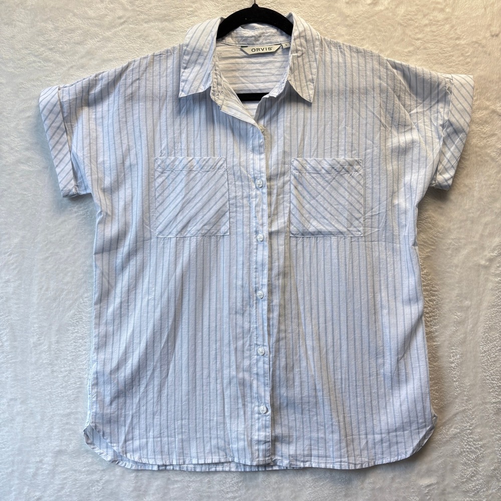 Orvis Light Blue and White Striped Button-Down Shirt